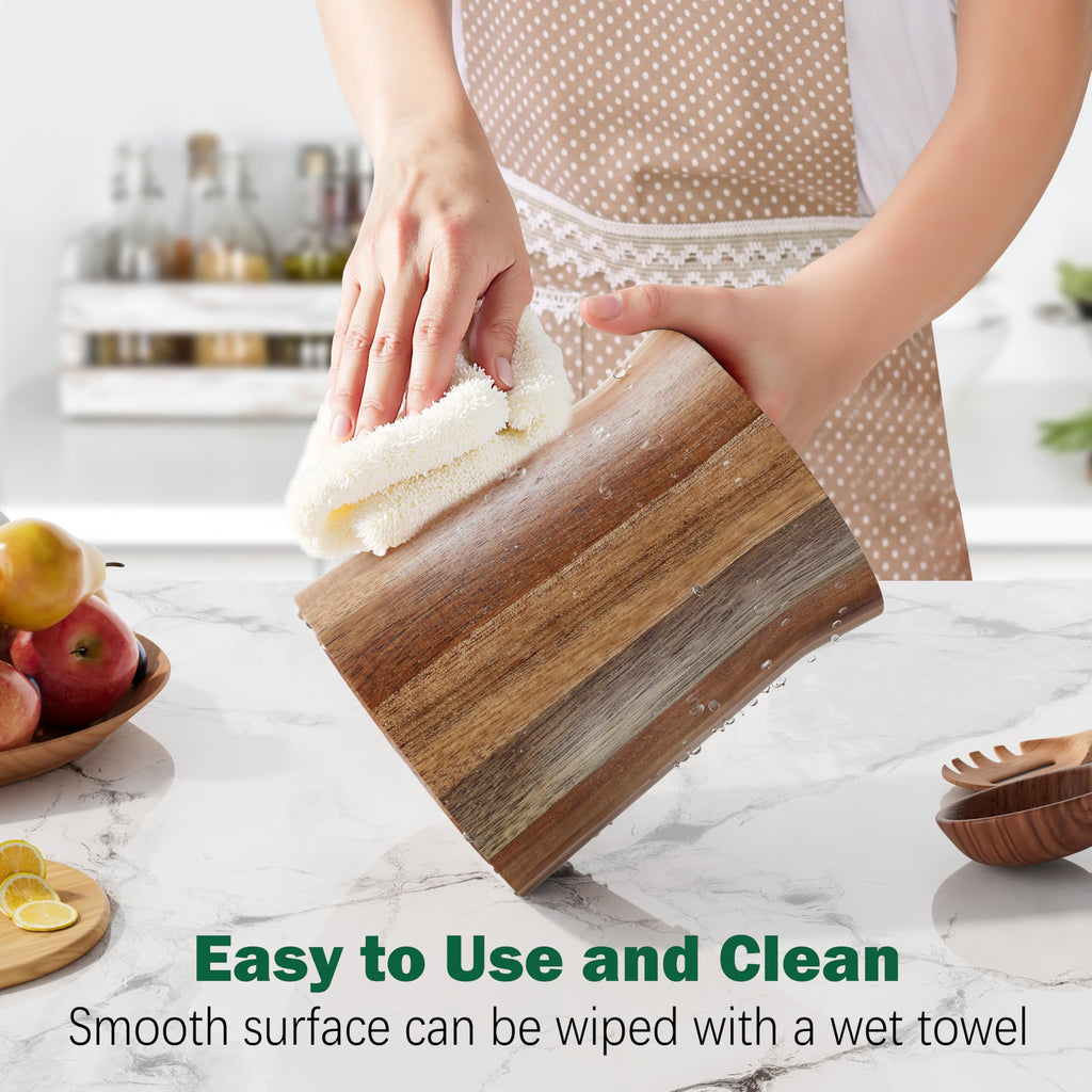 Segtenant Utensil Holder, Acacia Wood Utensil Holder for Kitchen Counter, 360° Rotating Cooking Utensil Crocks for Countertop, 7.2" Large Utensil Organizer for Spatula Storage