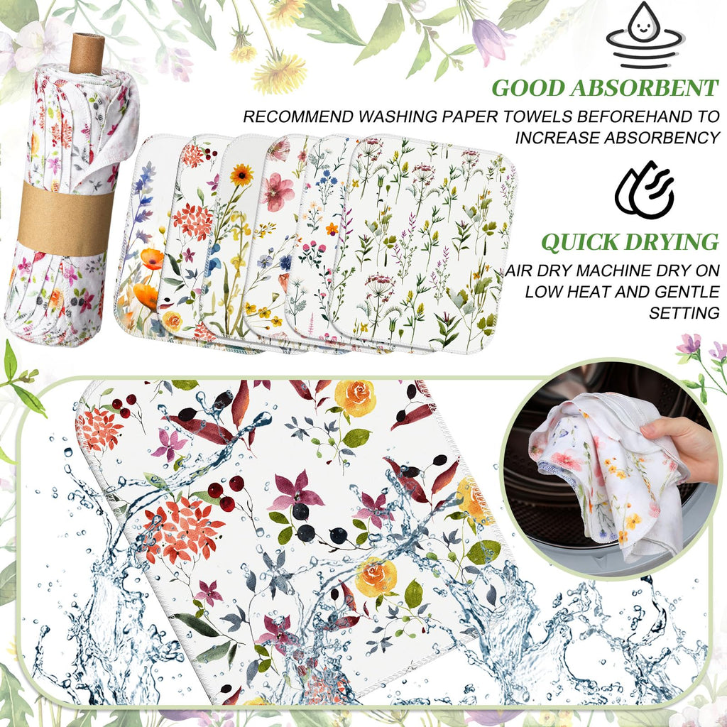 Noveread 90 Pack Reusable Cleaning Cloths Washable Cotton Kitchen Dish Towels for Home Party Supplies Bulk, 9.84x11.81in (Wildflowers)