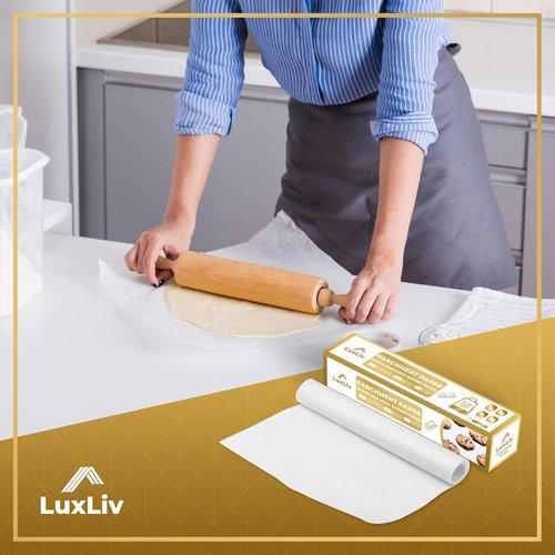 LuxLiv® Non-Stick White Parchment Paper Roll - 12" x 164 ft, Extra-Thick & Greaseproof for Baking