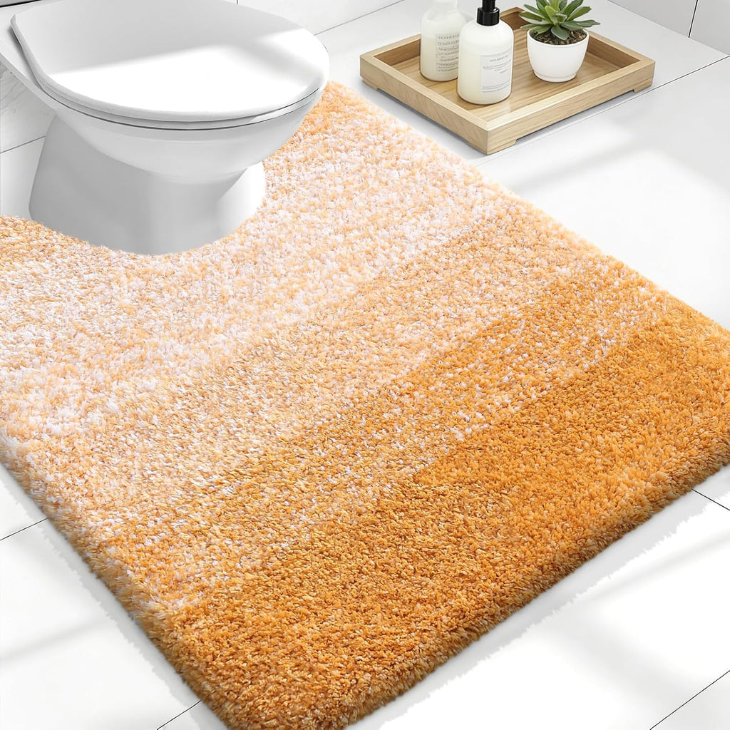 OLANLY Luxury U-Shaped Toilet Rugs - Extra Soft, Absorbent Microfiber Bath Mat | 24x20, Golden Yellow