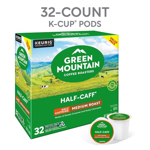 Green Mountain Coffee Roasters Half Caff K-Cup Pods - Medium Roast, 32 Count Single-Serve Coffee Pods
