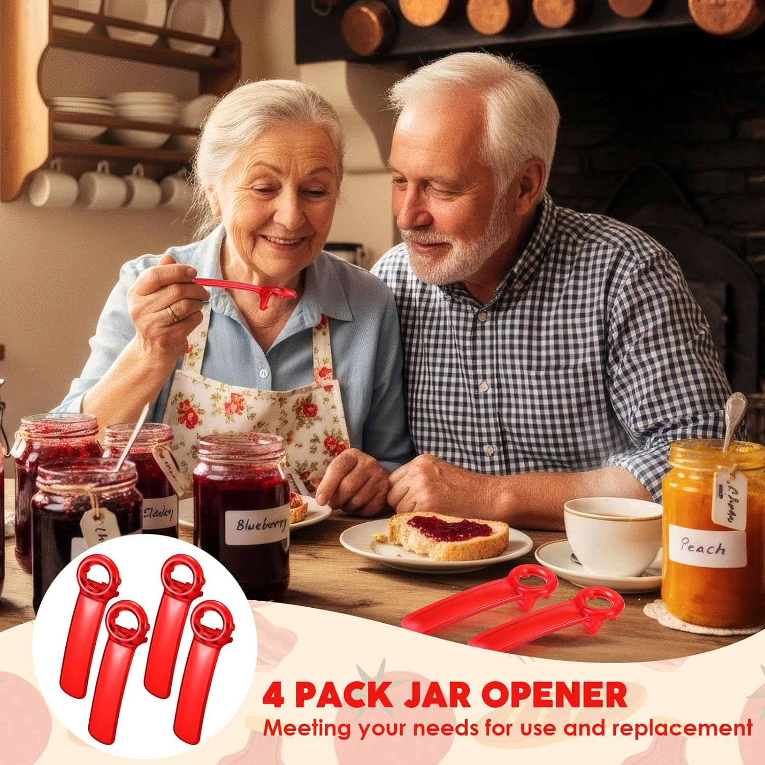 Skiennix Jar Lid Opener Set - 4 Pcs Easy Grip Tool for Seniors & Arthritis Relief | Kitchen Accessory