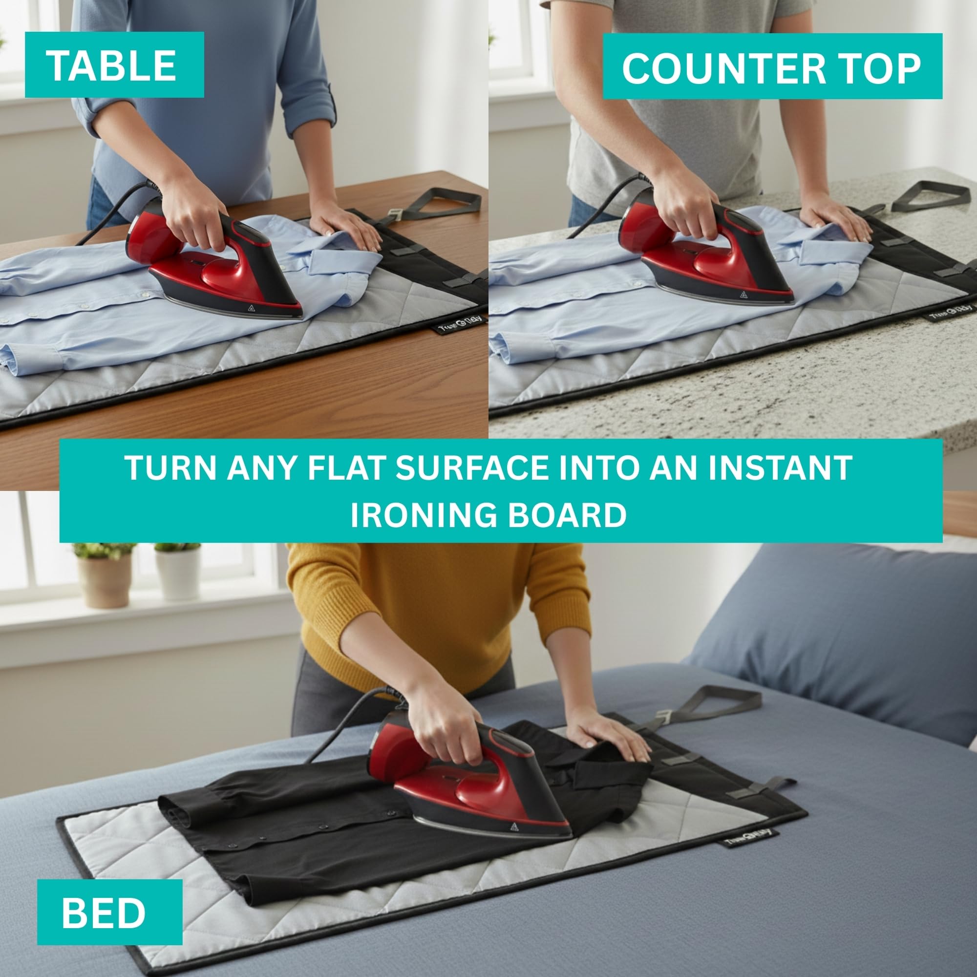 True & Tidy XL Over the Door Protective Clothes Steamer Pad, Ironing and Press Pad, Helps Protect Surfaces While Garment Steaming, with 3 Hanger Hooks