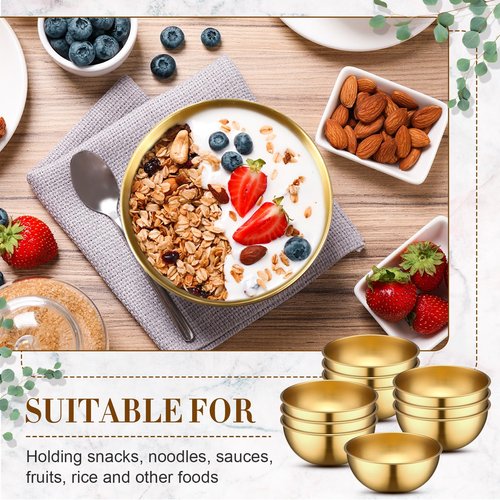Nuogo 10 Pcs Gold Bowls 4.7 Inch Stainless Steel Mixing Bowls Decorative Esthetician Bowl for Facial Metal Serving Bowl for Holiday Birthday Party Wedding Baking Prepping Salad Fruit Soup