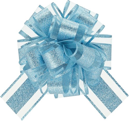 Blue Glitter Gift Bows - 6 Inch Instant Pull Bows for Baby Showers, Birthdays, Christmas & Weddings