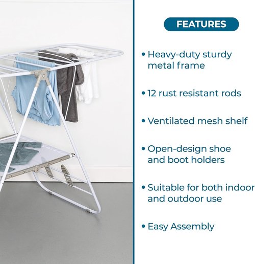 Honey-Can-Do Heavy-Duty Foldable Laundry Drying Rack - Portable Indoor/Outdoor Use, 50lb Capacity, Space-Saving Design