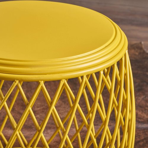 Christopher Knight Home Bryony Indoor 19" Diameter Lattice Iron Side Table, Matte Yellow