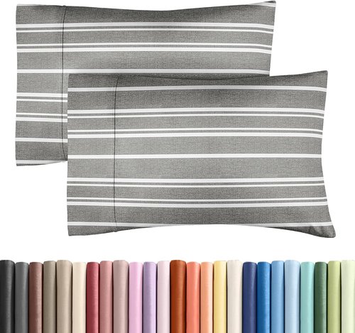 King Pillow Cases by [Brand Name] - Ultra Soft Hotel Quality Covers | Wrinkle-Free & Fade Resistant - 2 Piece Set in Grey Stripes