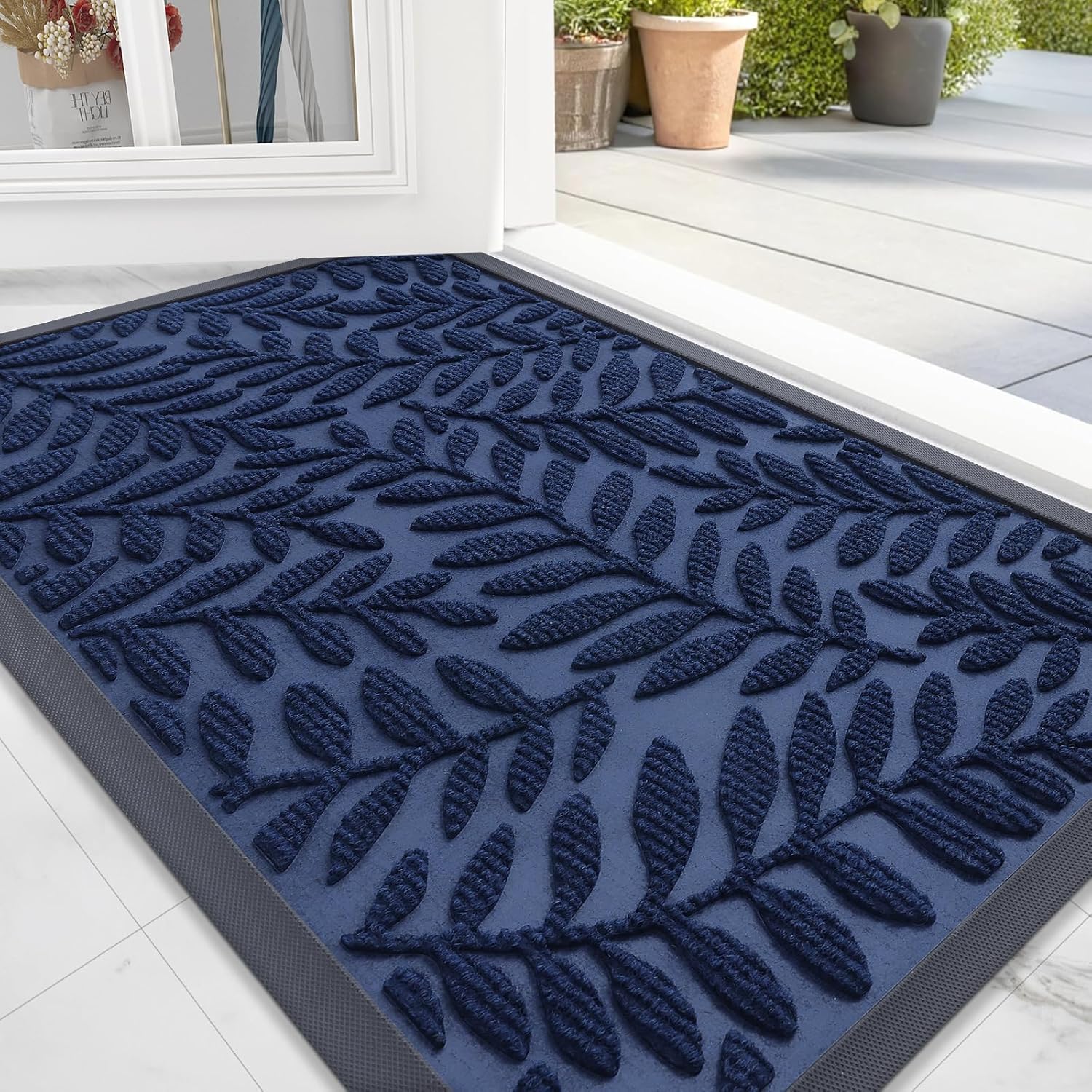 OLANLY Indoor Outdoor Door Mat - Waterproof All-Weather Doormat | 29.5x17, Sturdy Natural Rubber, Navy Blue