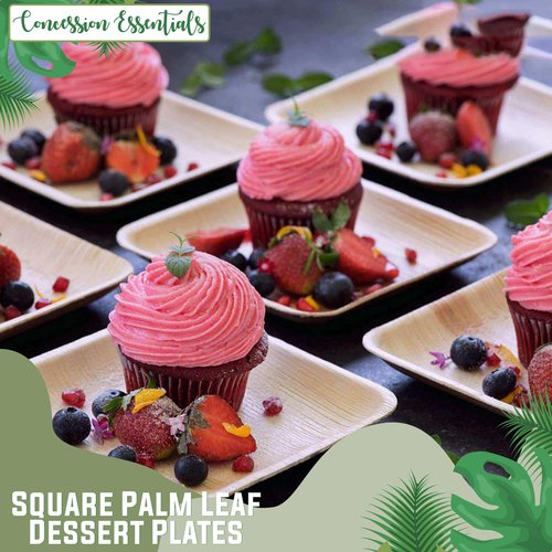6 Inch Square Palm Leaf Dessert Plates -Bamboo Plates for Appetizers - Compostable and Eco-Friendly- Pack of 100ct