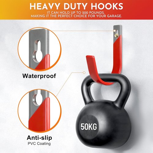 Heavy Duty Metal Garage Hooks - Wall Mount Utility Storage Hangers | 2 Pack for Garage & Garden, Red