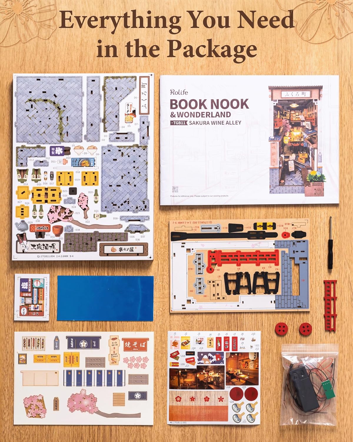 Rolife Book Nook Kit - Sakura Wine Alley 3D Wooden Puzzle | Japanese-Inspired DIY Miniature Dollhouse for Bookshelf Decor