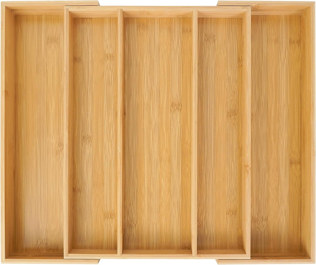 Utoplike Bamboo Drawer Organizer - Adjustable Utensil Holder & Cutlery Tray | 5 Slot for Kitchen & Home