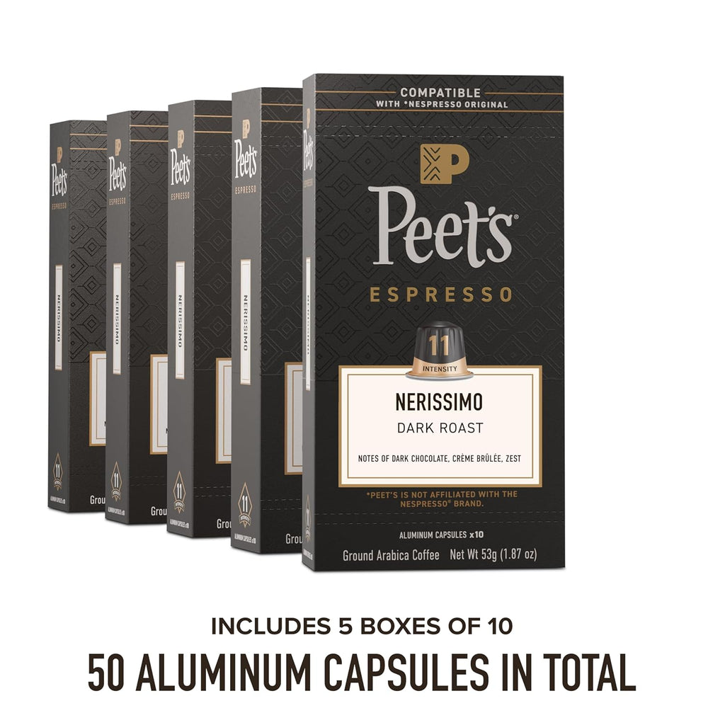 Peet's Coffee Dark Roast Espresso Capsules - 100% Arabica | Nerissimo Intensity 11, 50 Count