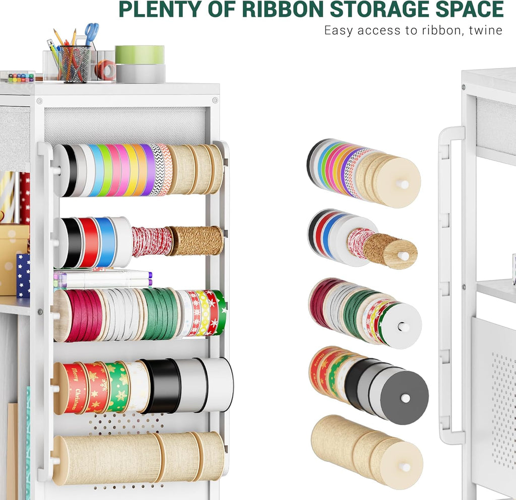 PUNLUXU Wrapping Paper Storage Cart - Rolling Gift Wrap Organizer with Ribbon & Bag Storage | Patent Protected Design