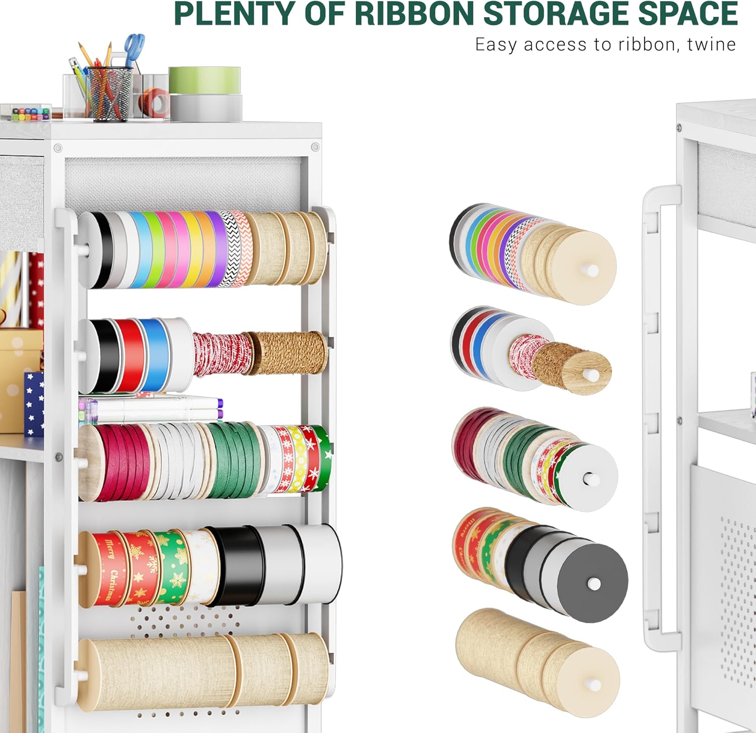 PUNLUXU Wrapping Paper Storage Cart - Rolling Gift Wrap Organizer with Ribbon & Bag Storage | Patent Protected Design