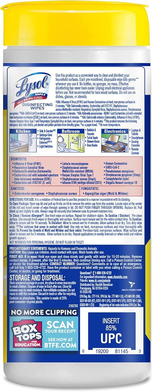 Lysol Disinfectant Wipes - Powerful Cleaning & Deodorizing - Lemon & Lime Blossom, 35 Count