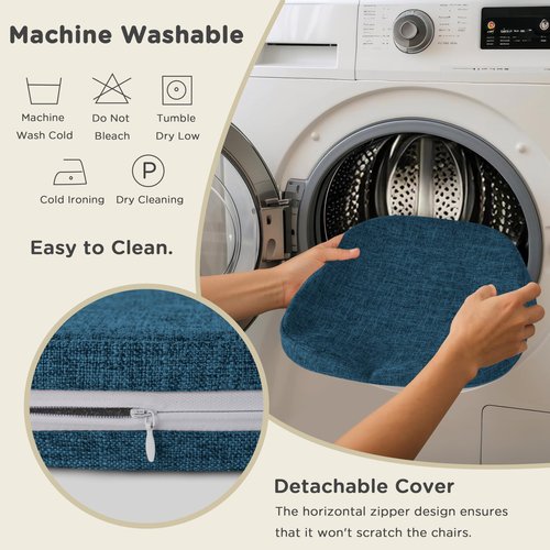 AddGrace Set of 6 Chair Cushions for Metal Dining Chairs 14x14 Chair Pads with Ties Non Slip Thick Seat Cushions with Textured and Removable Cover (6, Navy)
