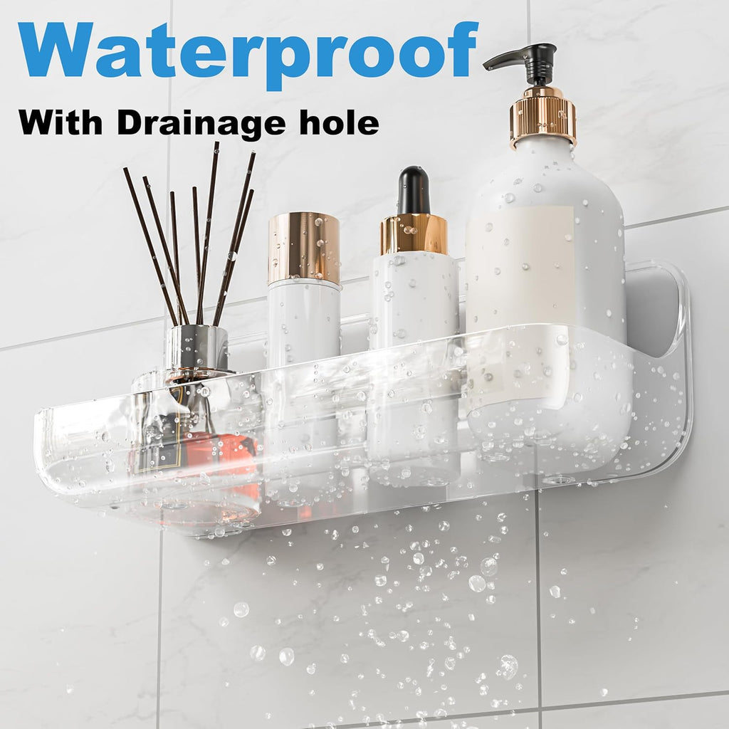 Skiennix Adhesive Shower Caddy - 2 Pack Acrylic Bathroom Shelves | No Drill Wall Mount Organizer