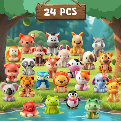 DMIGHT Safari Animal Squishy Toys - 24PCS Party Favors for Kids | Goodie Bag Stuffers & Birthday Gifts