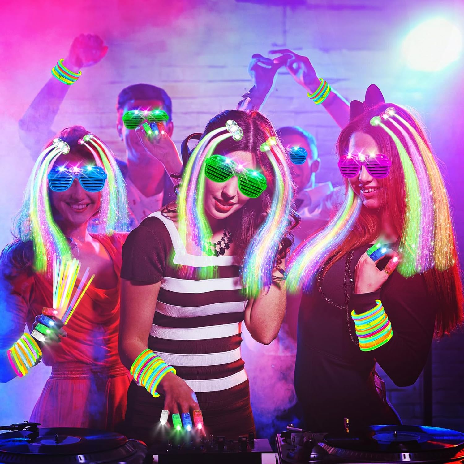 SHQDD Glow in the Dark Party Supplies - 158 PCS Set with LED Glasses, Finger Lights & Glow Sticks