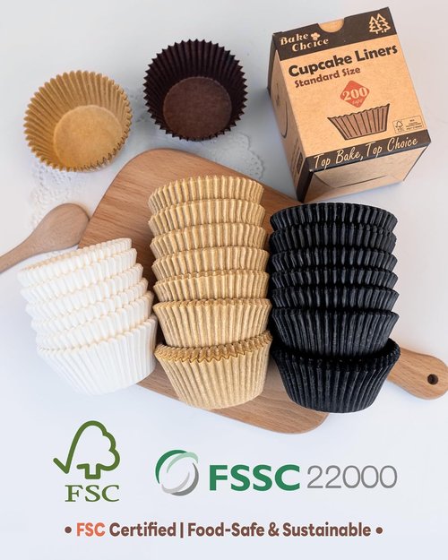 Bake Choice Non-Stick Cupcake Liners - 200 Pcs Food-Grade Greaseproof Baking Wrappers