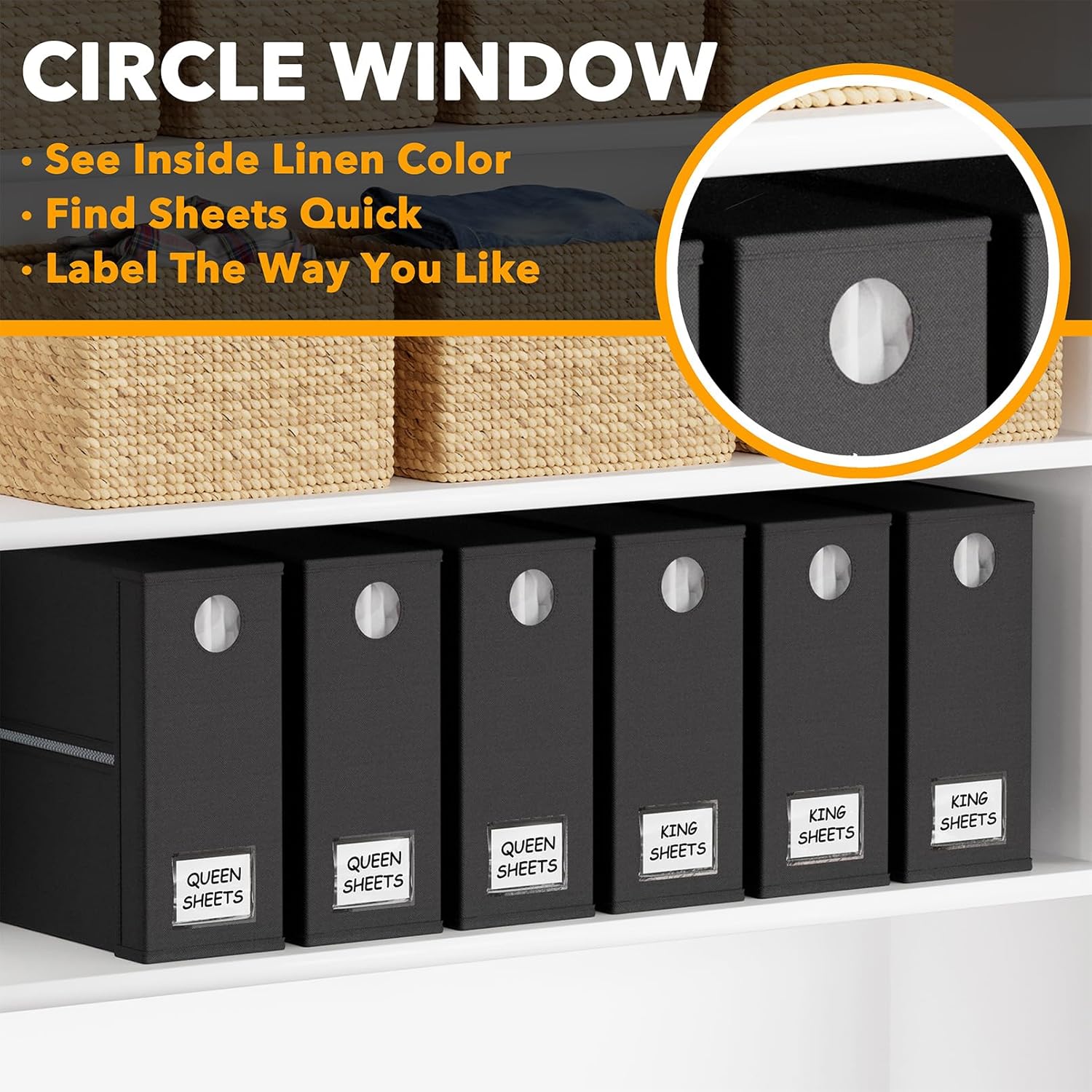 SpaceAid Bed Sheet Organizer - Foldable Storage with Window for Queen & King Size Bedding (Black)