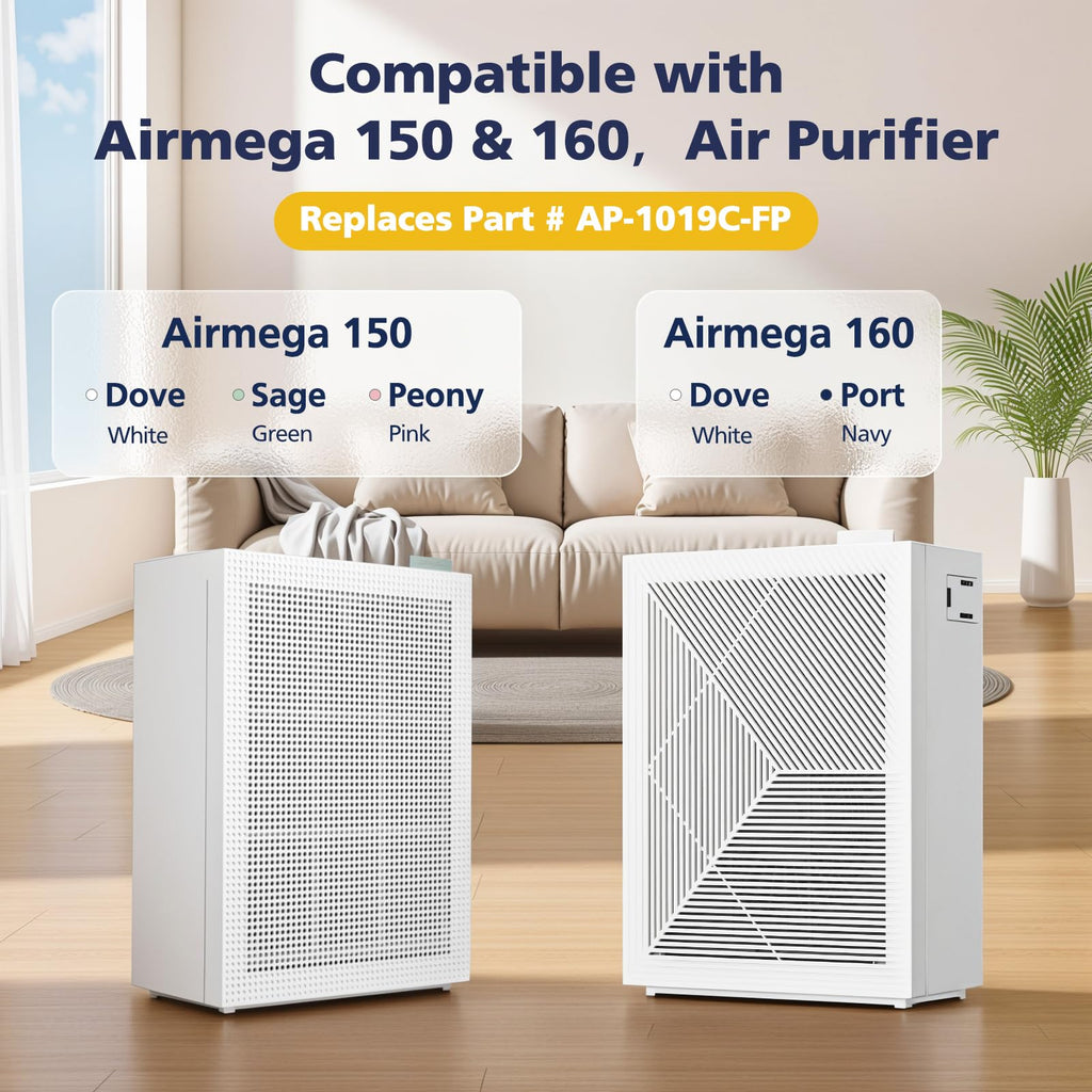 2 Sets 150 Filter Replacement for Coway Airmega 150(W) 150(K) Air Purifier, 2 X HEPA and 8 X Active Carbon Filter, AP-1019C-FP