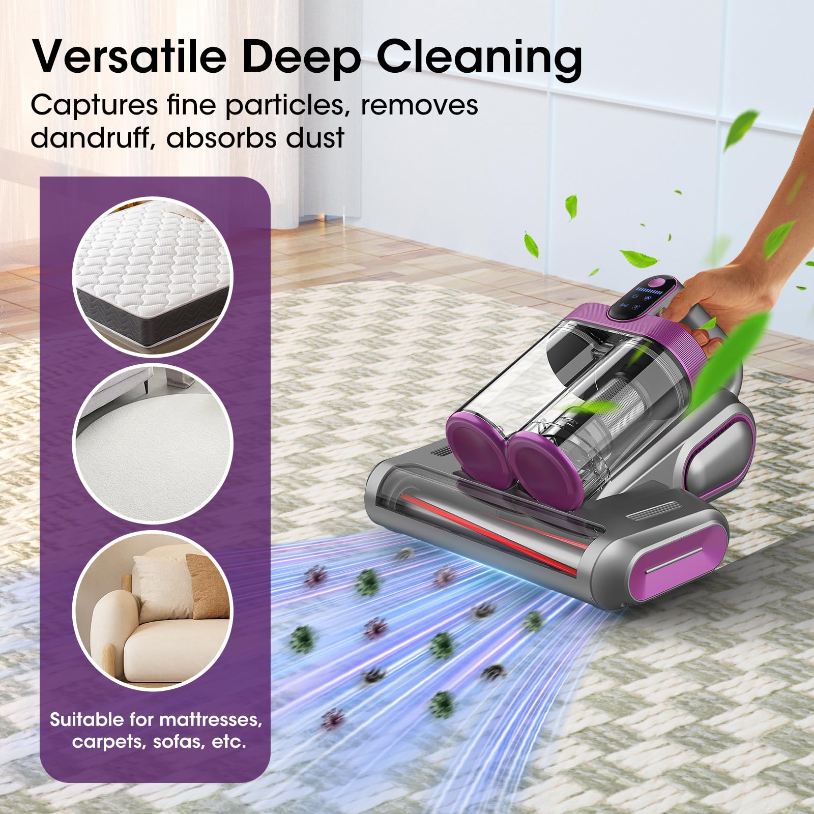 XIAOLANG Bed Mattress Vacuum Cleaner Cordless 16Kpa Handheld Vacuum, Vacuum Cleaner with 253.7nm UV-C Light,HEPA Filter & Ultrasonic, Portable Vacuums for Sofa Bed Couch Crib Gifts for Women her Man
