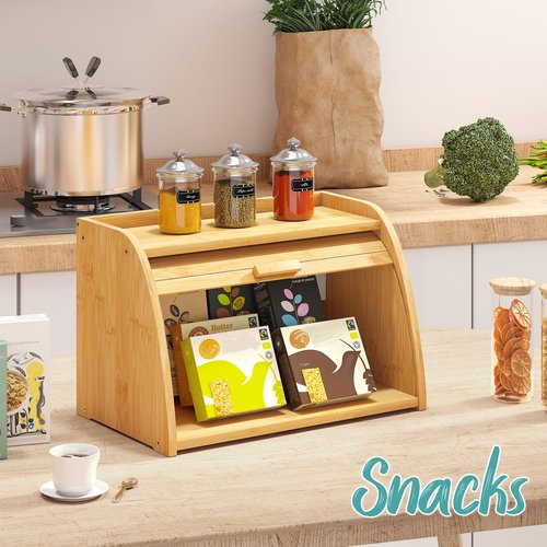 Vriccc Bread Box for Kitchen Countertop, Large Bamboo Wood Bread Box, Wooden Corner Bread Storage Capacity