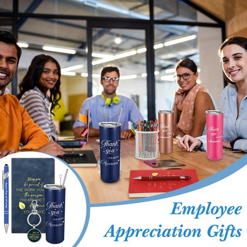 Ireer Employee Appreciation Gifts Thank You Teacher Gifts 20 oz Insulated Tumbler Keychain Pen Notepad(Stylish Colors,12 Sets)