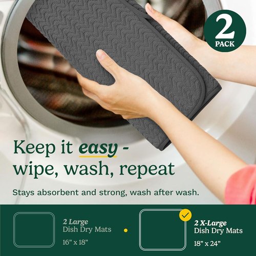 Cuisinart Dish Drying Mats - Ultra Absorbent XL 18" x 24" Geostripe | Foldable & Machine Washable