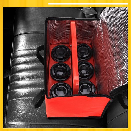 LEIFEOSH Reusable 6 Cup Drink Carrier with Handle and Insulated Bag for Hot and Cold Drink/Food, Foldable Plastic Cup Holder and Large Capacity Insulated Food Bag for Travel and Delivery, Red