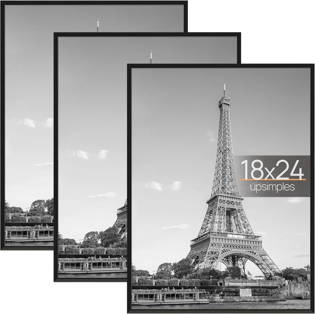 Upsimples 18x24 Picture Frame - Scratch-Proof Black Poster Frames for Photo Gallery | 3 Pack, Horizontal/Vertical Mounting