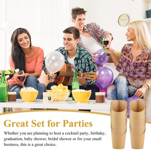 ZORRITA 100 Sets 8 oz Small Charcuterie Cups with Sticks, Disposable Kraft Paper Charcuterie Boxes French Fry Holder Individual Appetizer Serving Cup (100 Cups + 400 Cocktail Picks)