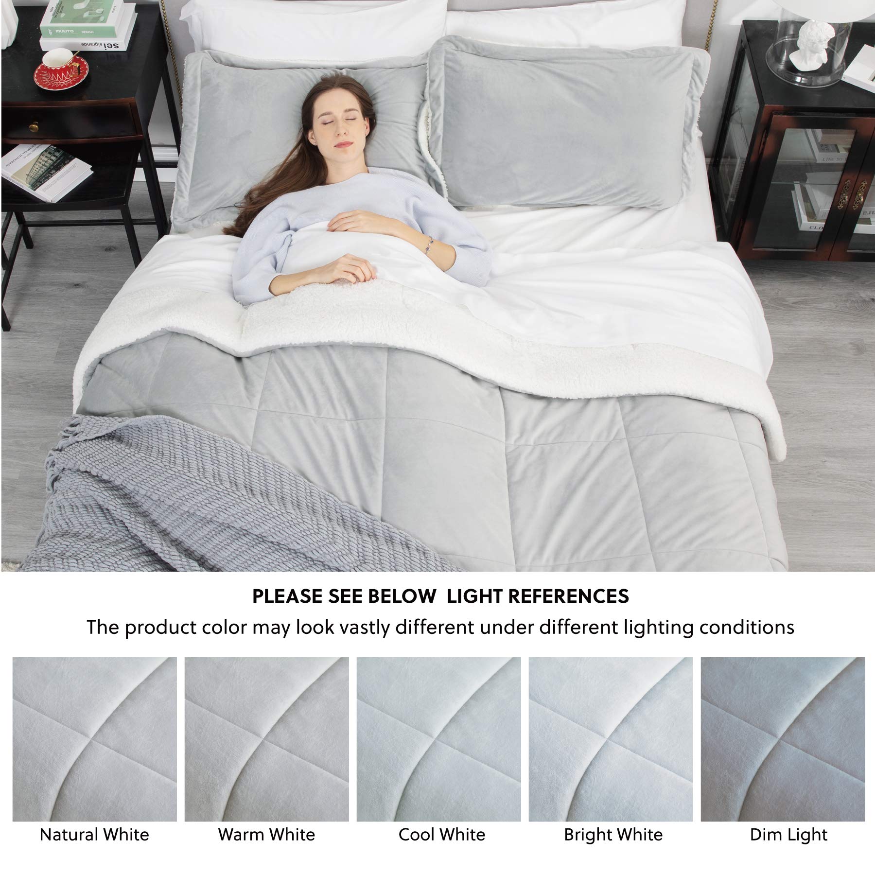 Bedsure Luxurious Micromink Sherpa Light Grey Queen Comforter Set 3 Pieces - (1 Comforter 88x88 and 2 Pillowshams), Reversible Down Alternative Comforter, Machine Washable
