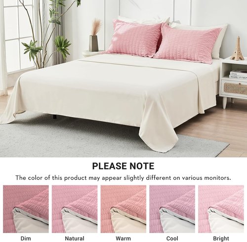HYMOKEGE Twin Comforter Set - Luxury 5-Piece Bedding Set in Pink/Ivory | All-Season Seersucker Design