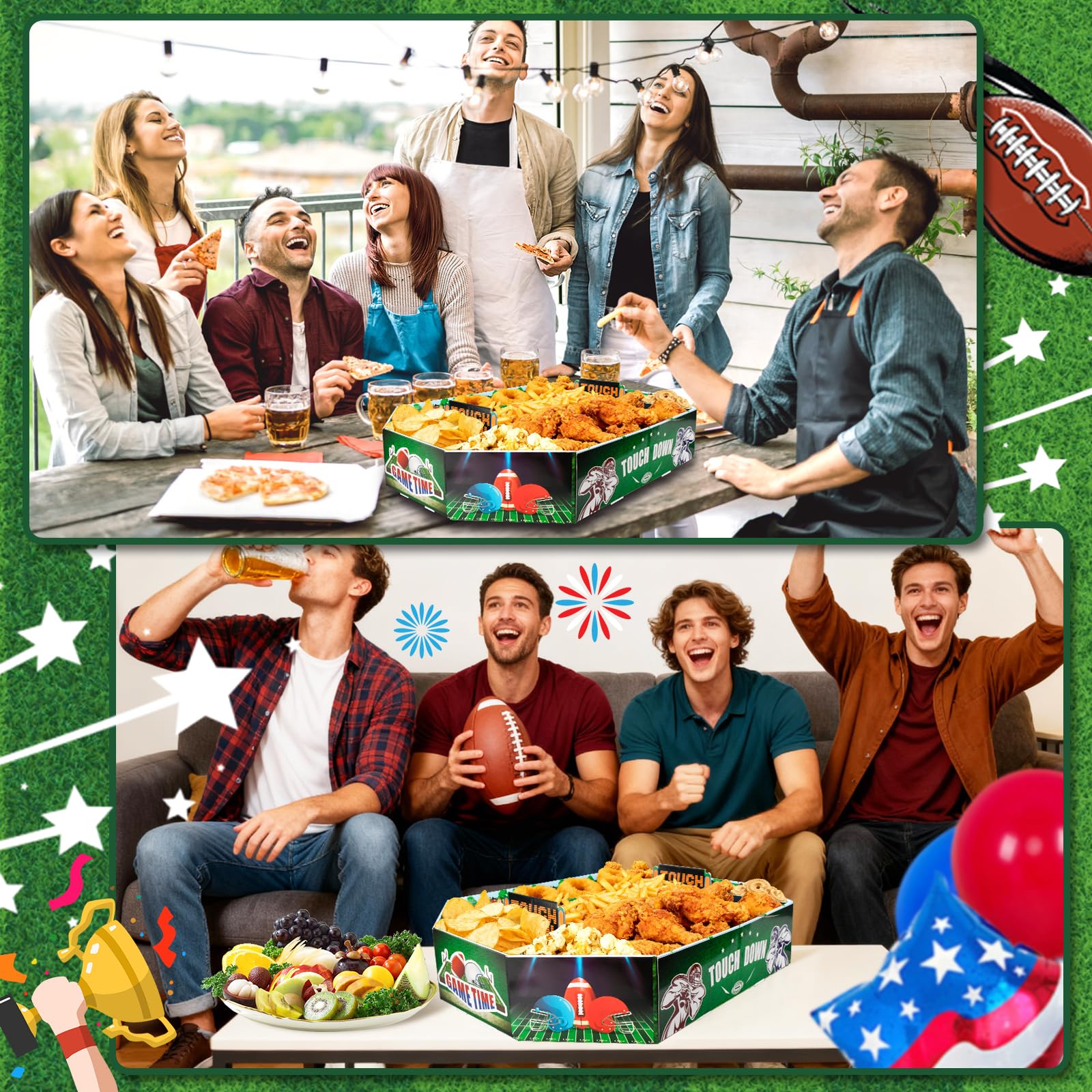 Football Party Decorations, Football Party Favors Food Tray Set Stadium Snack Display Tray for Game Day Tailgate Birthday Party Supplies Kit