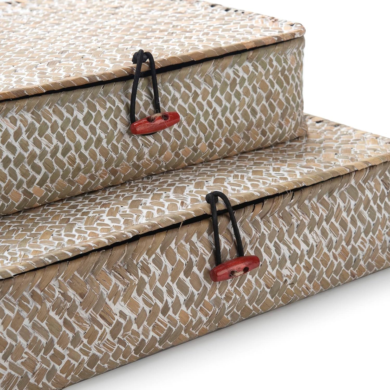 Seagrass Storage Baskets - Decorative Wicker Baskets with Lid for Organizing | Whitewash Finish