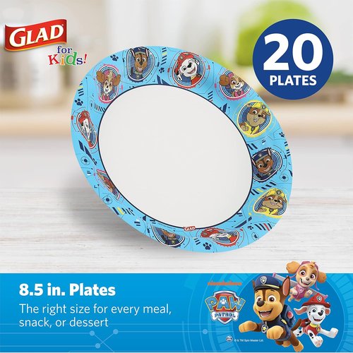 Glad for Kids Paw Patrol Paper Plates - Heavy-Duty Soak Proof | 8.5 Inch, 20 Count, Blue Design for Parties & Everyday Use