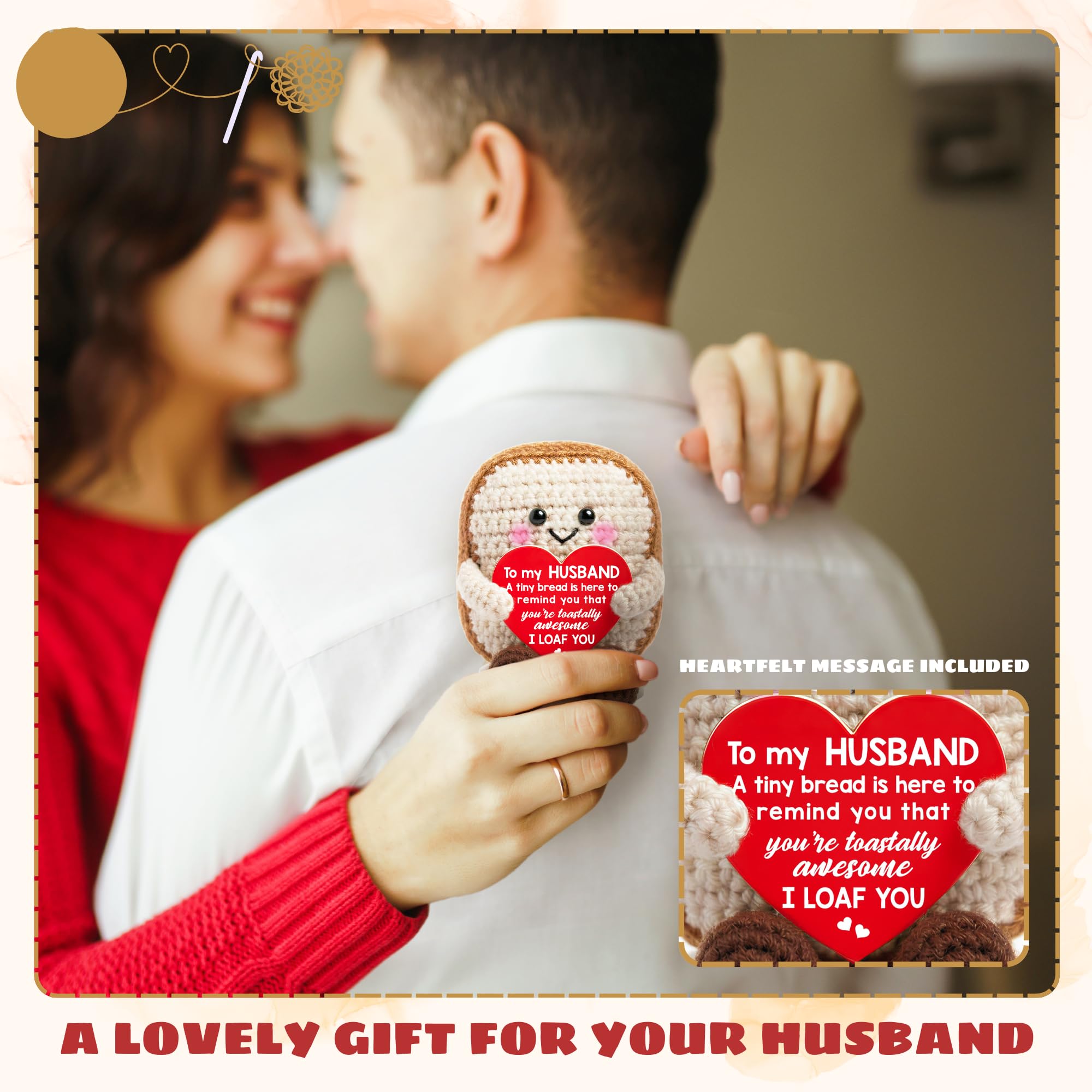 TEEBIM Gifts for Husband Fathers Day - Anniversary, Father's Day, Birthday Gifts for Husband from Wife - Fathers Crochet for Him - Inspirational Positive Support Toast Crochet Doll