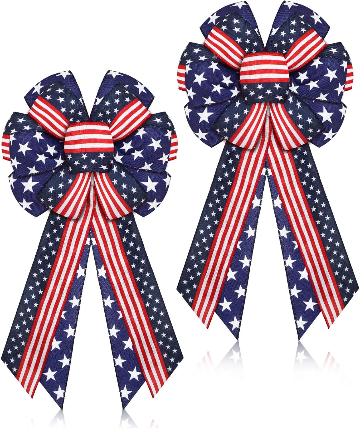 Riceshoot Patriotic Bows - USA Red, White & Blue Star Burlap Tree Topper | 4th of July Decoration (2 Pcs)
