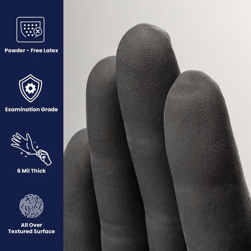 Adenna Phantom 6 Mil Latex Exam Gloves – Powder-Free, Textured Grip, Disposable, Medical Grade, Tattoo & Law Enforcement Use, Case of 1000, Large, Black