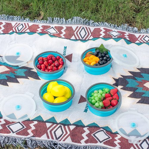 Collapsible Food Storage Containers with Lid, Bundle of Rich Size, 20 Pack, Kitchen Stacking Silicone Collapsible Meal Prep Container Set for Leftover, Microwave Freezer Dishwasher Safe, Blue