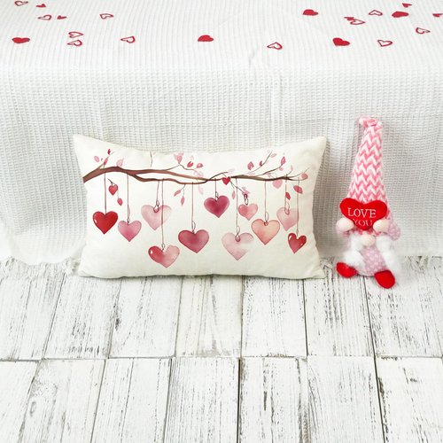 ONWAY Valentine’s Day Lumbar Pillow Cover 12x20 Valentines Heart Romantic Farmhouse Decorative Cushion Case for Couch Sofa Bedroom Pink Red Love Theme Holiday Home Decor