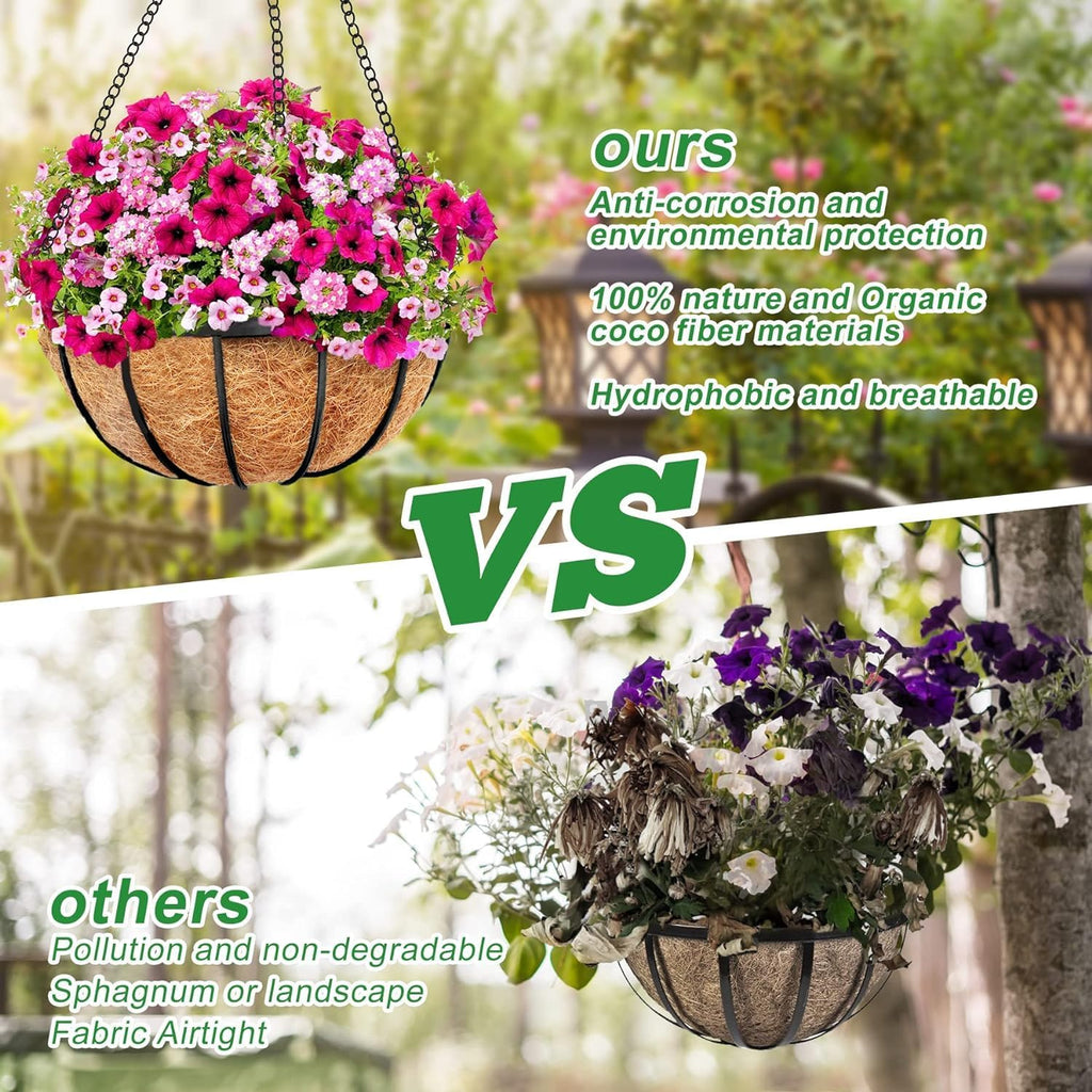 Y&M 14" Round Coconut Fiber Liner - Pre-Formed Replacement for Hanging Baskets | 2 Pack