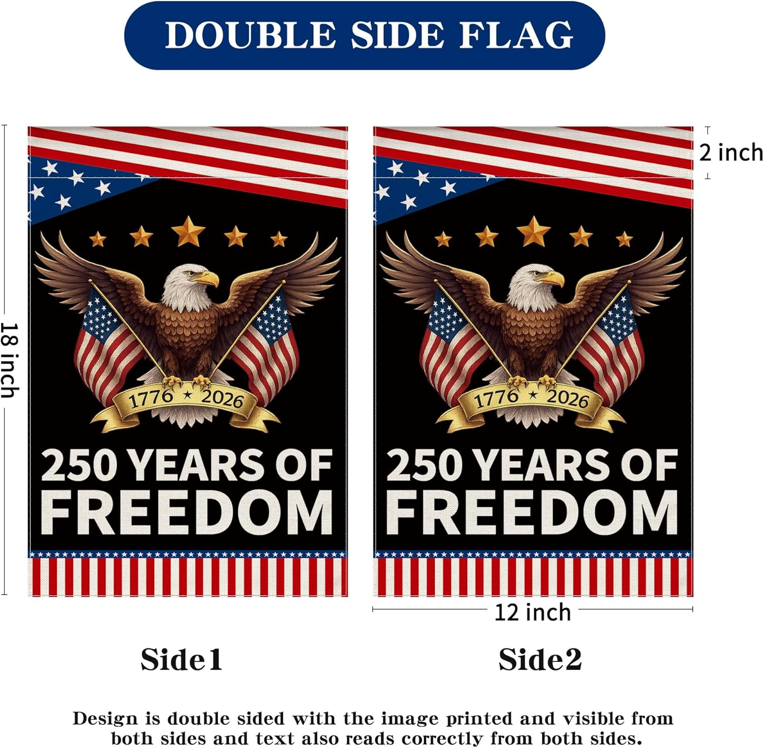 America 250th Anniversary Garden Flag - Double-Sided Patriotic Banner with Eagle Design | 12x18 Inch