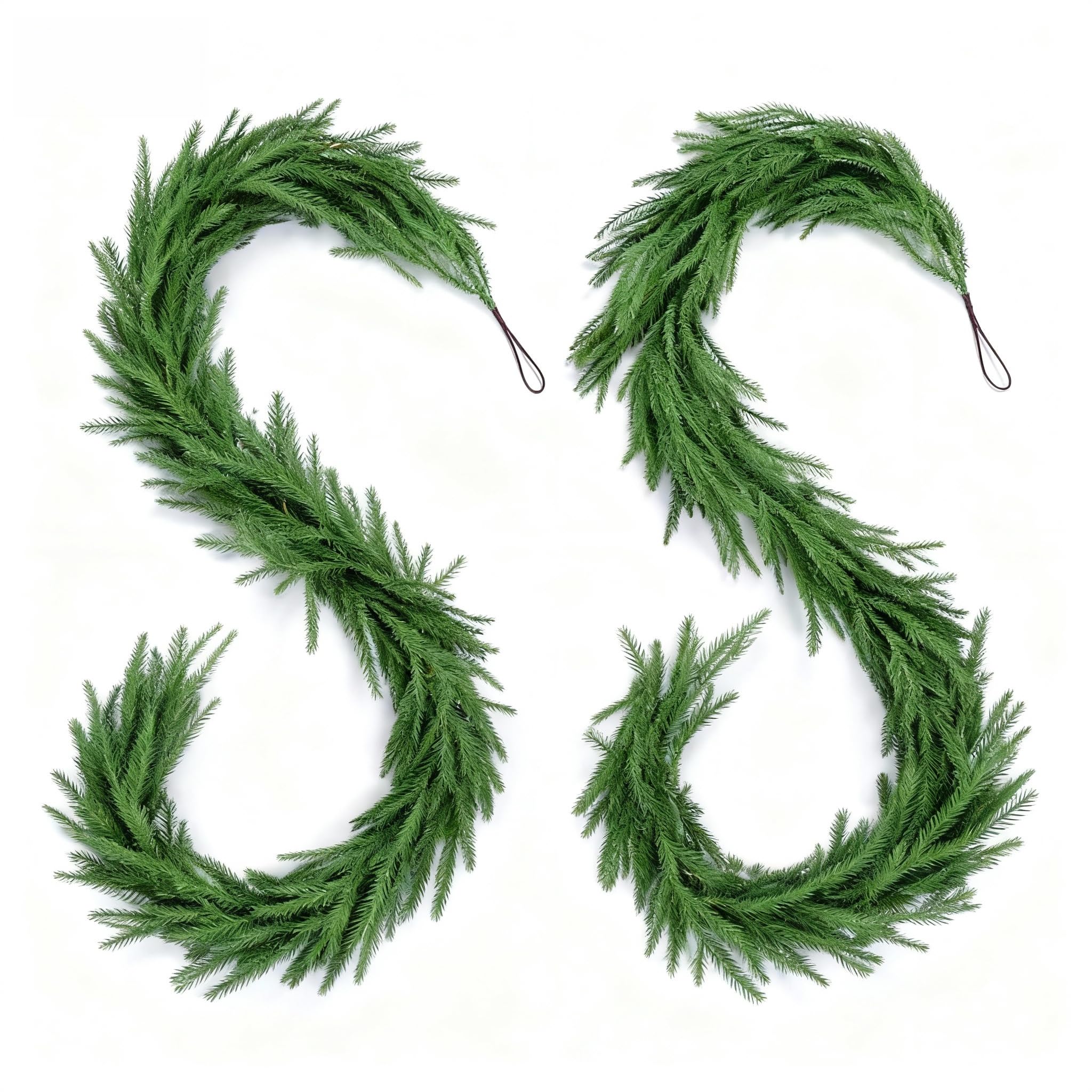 2 Pack 6FT Real Touch Norfolk Pine Garland – Artificial Evergreen Greenery Christmas Decoration for Mantel, Staircase, Table, Indoor Outdoor Rustic Farmhouse Winter Holiday Decor