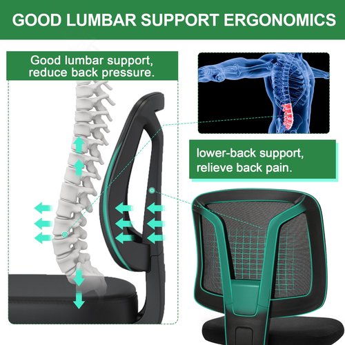 Swivel Armless Desk Office Chair Without Arms Adjustable Height and Lumbar Support for Home