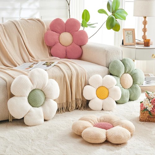 Mepherl Flower Throw Pillow,Sage Green Flower Shaped Pillow Decorative Throw Pillows for Sofa, Couch,Bed,15.7'' Soft Daisy Pillow Floor Seating Cushion for Home Decor